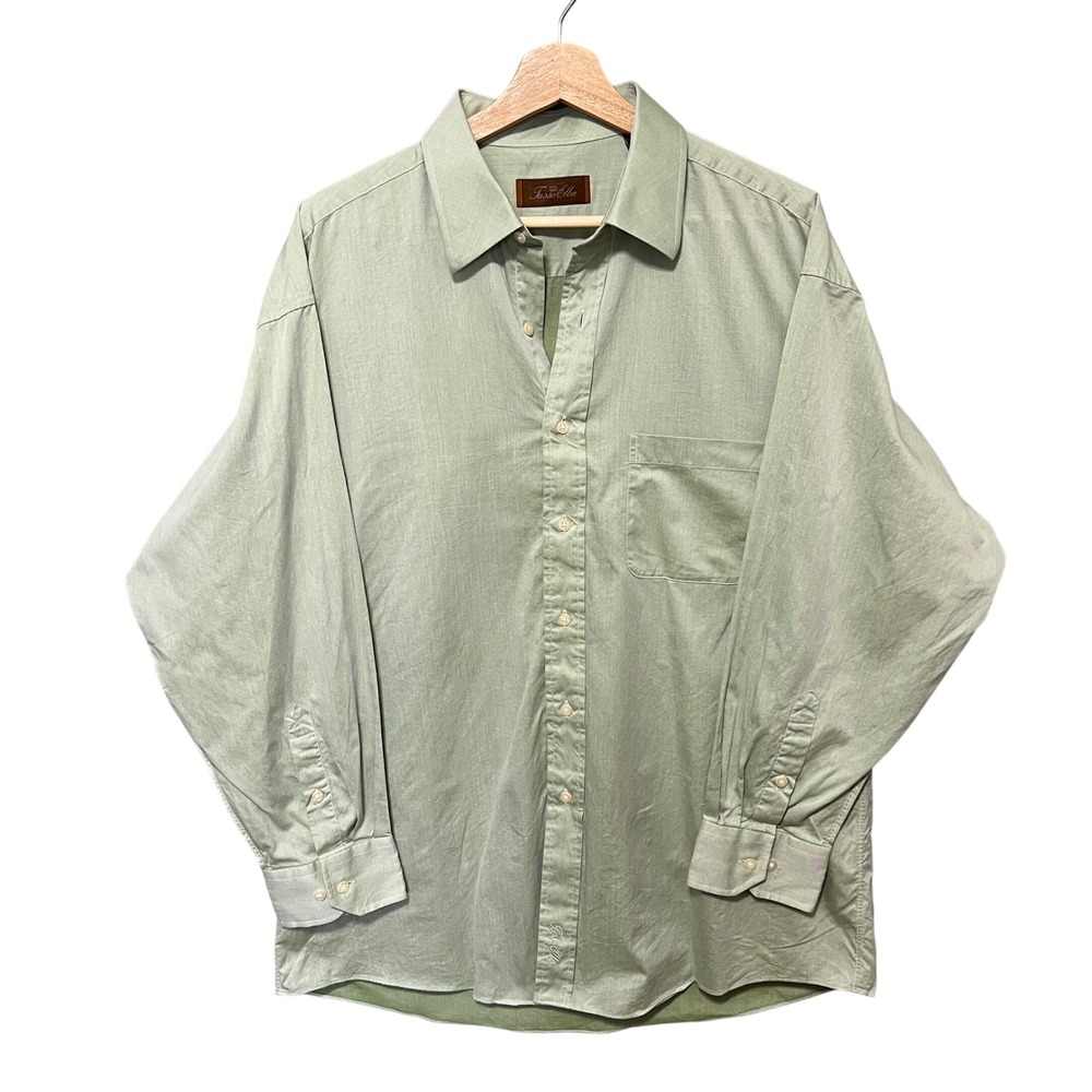 Tasso Elba Mens Green Cotton Dress Shirt Long Sleeve 16 1/2 32/33 Large